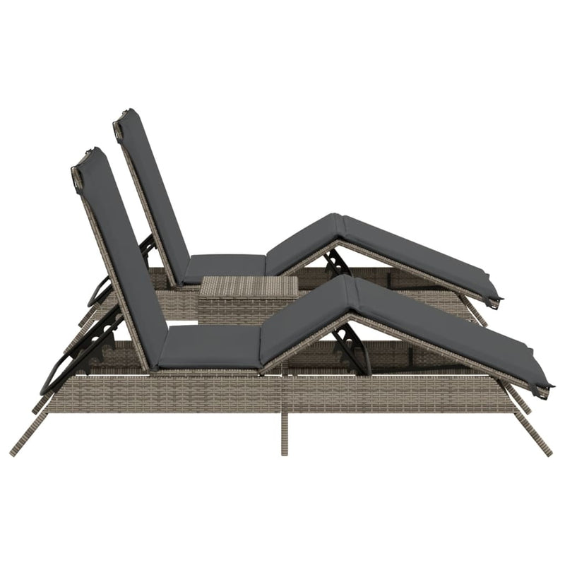 vidaXL Sun Loungers 2 pcs with Table Grey Poly Rattan