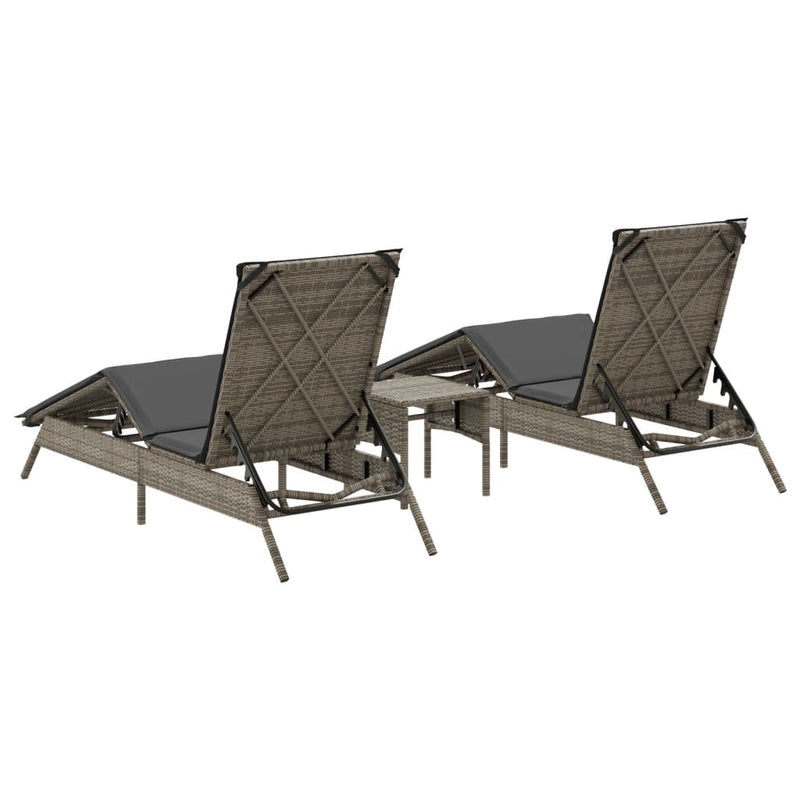 vidaXL Sun Loungers 2 pcs with Table Grey Poly Rattan