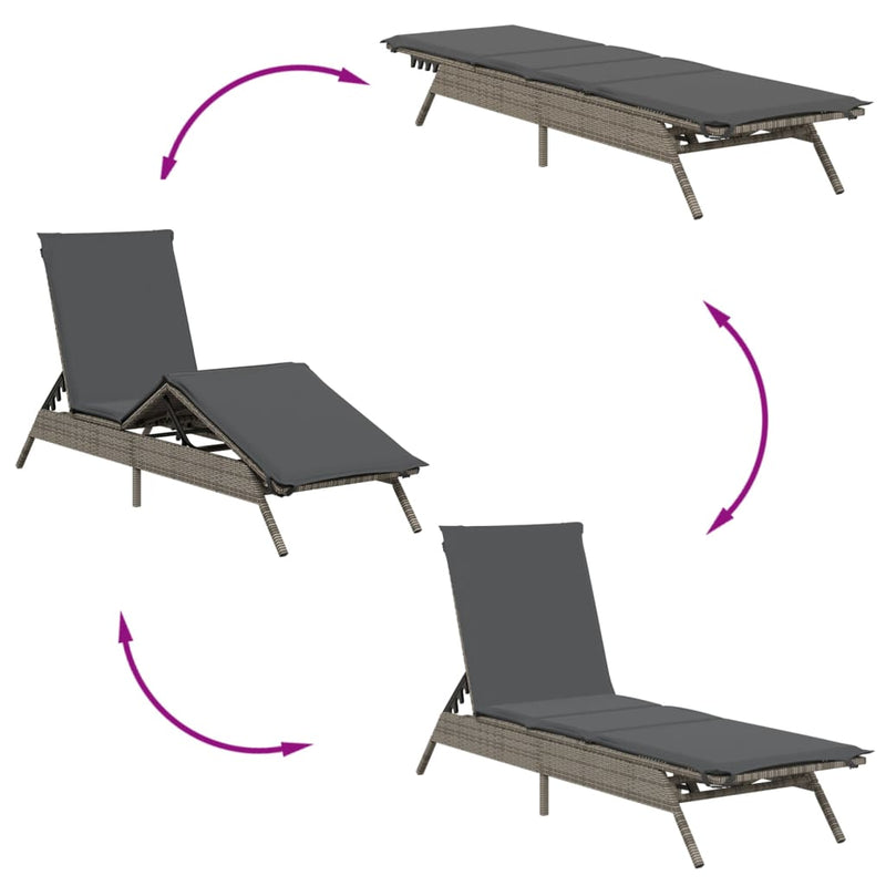 vidaXL Sun Loungers 2 pcs with Table Grey Poly Rattan