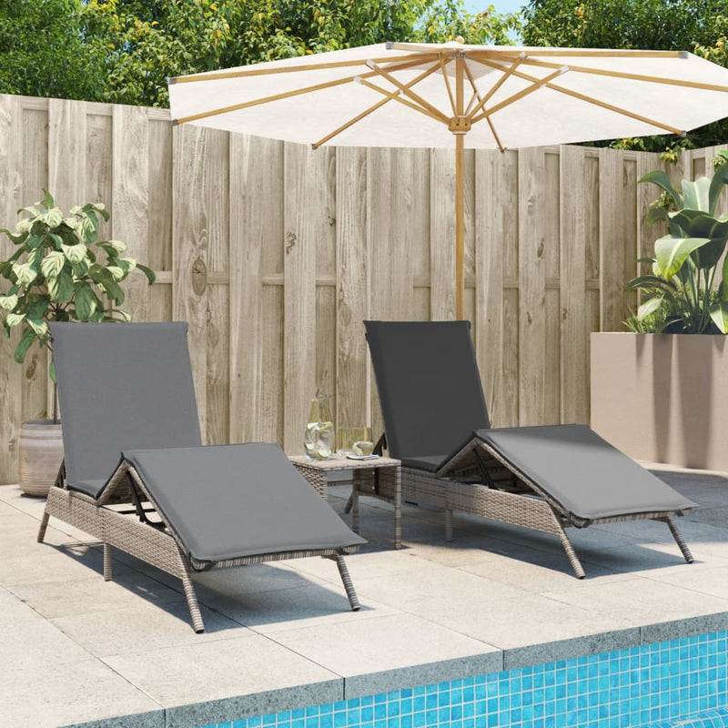 vidaXL Sun Loungers 2 pcs with Table Grey Poly Rattan