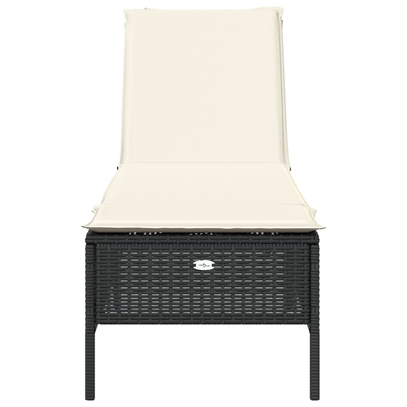 vidaXL Sun Lounger with Cushion Black Poly Rattan