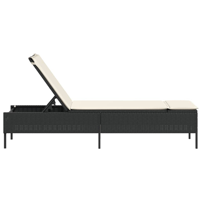 vidaXL Sun Lounger with Cushion Black Poly Rattan