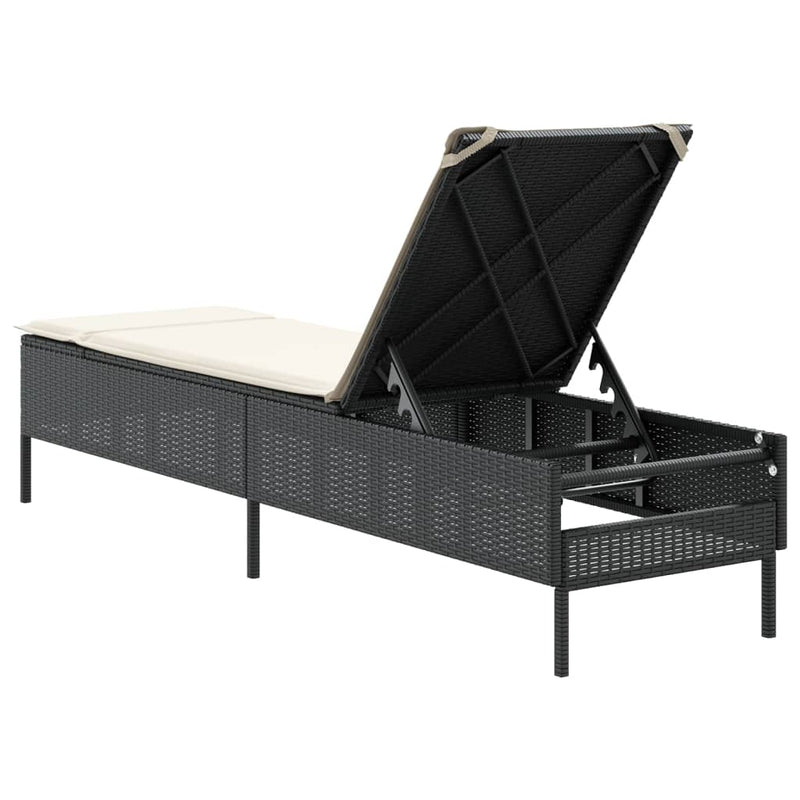 vidaXL Sun Lounger with Cushion Black Poly Rattan
