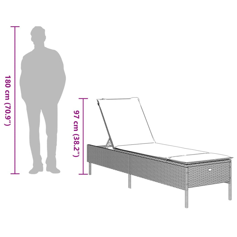 vidaXL Sun Lounger with Cushion Black Poly Rattan