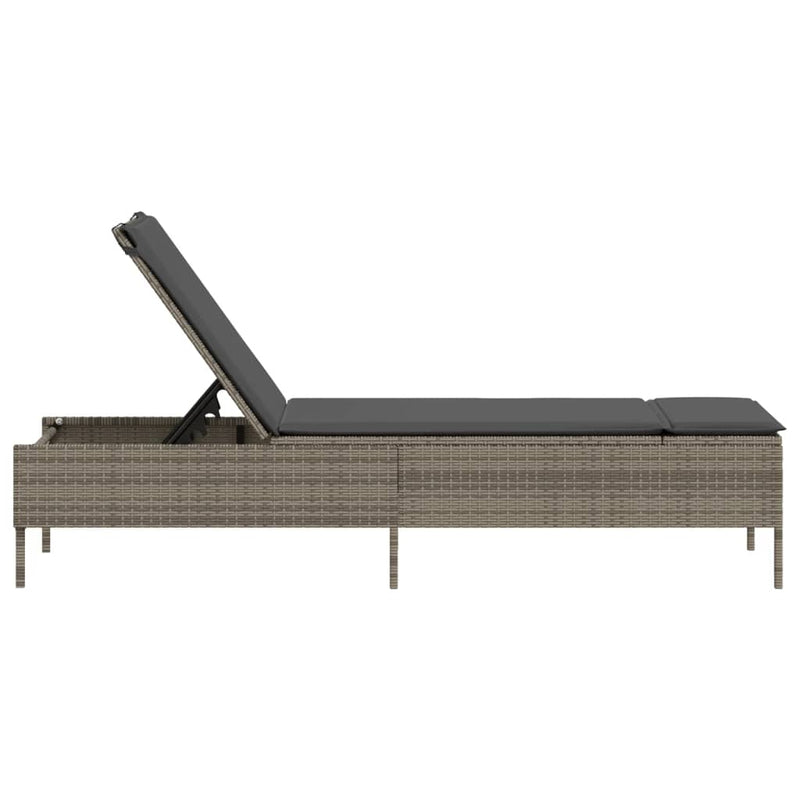 vidaXL Sun Lounger with Cushion Grey Poly Rattan