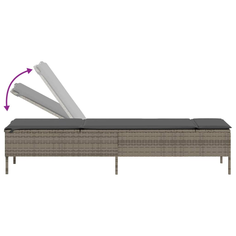 vidaXL Sun Lounger with Cushion Grey Poly Rattan