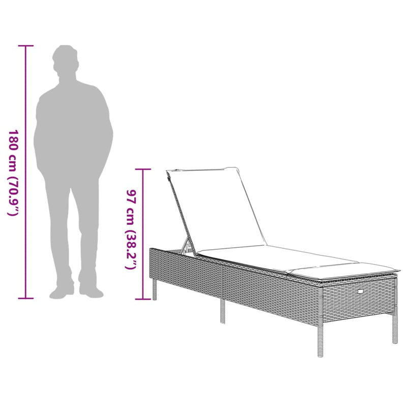 vidaXL Sun Lounger with Cushion Grey Poly Rattan