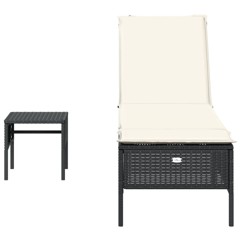 vidaXL Sun Lounger with Table and Cushion Black Poly Rattan