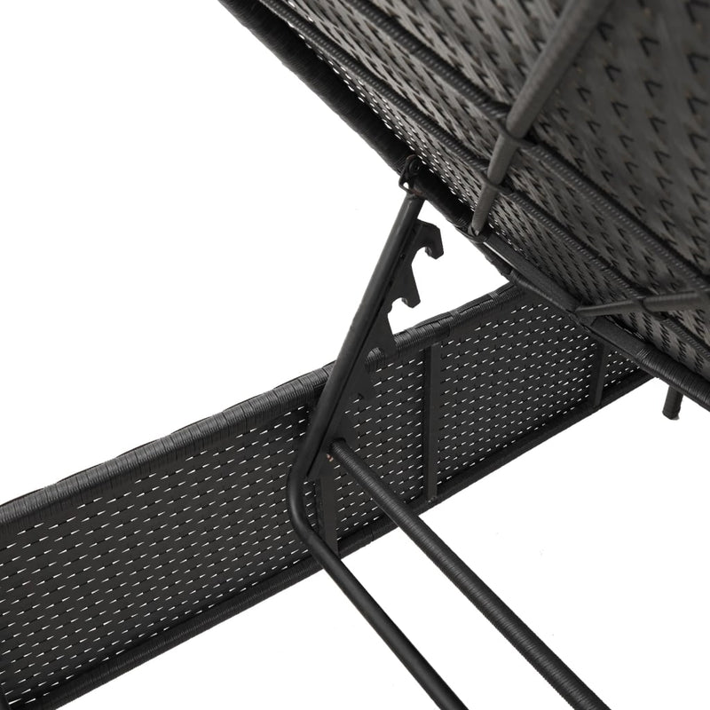vidaXL Sun Lounger with Table and Cushion Black Poly Rattan