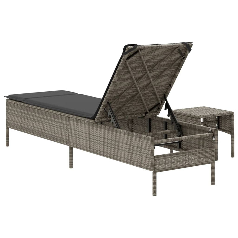 vidaXL Sun Lounger with Table and Cushion Grey Poly Rattan