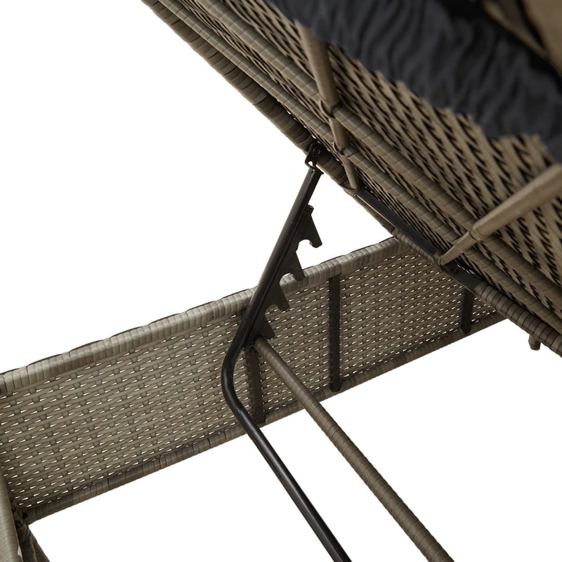 vidaXL Sun Lounger with Table and Cushion Grey Poly Rattan