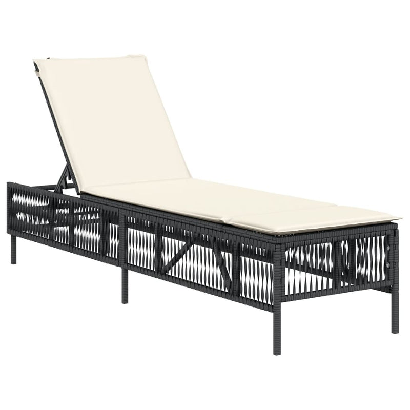 vidaXL Sun Lounger with Cushion Black Poly Rattan