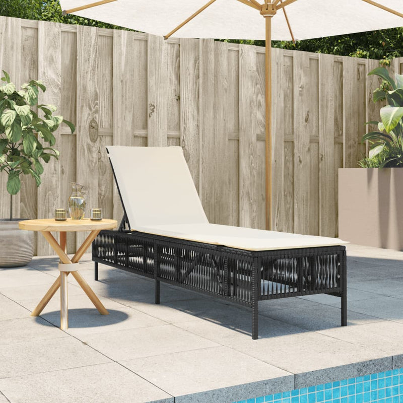 vidaXL Sun Lounger with Cushion Black Poly Rattan