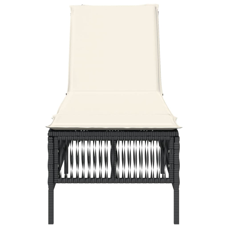 vidaXL Sun Lounger with Cushion Black Poly Rattan