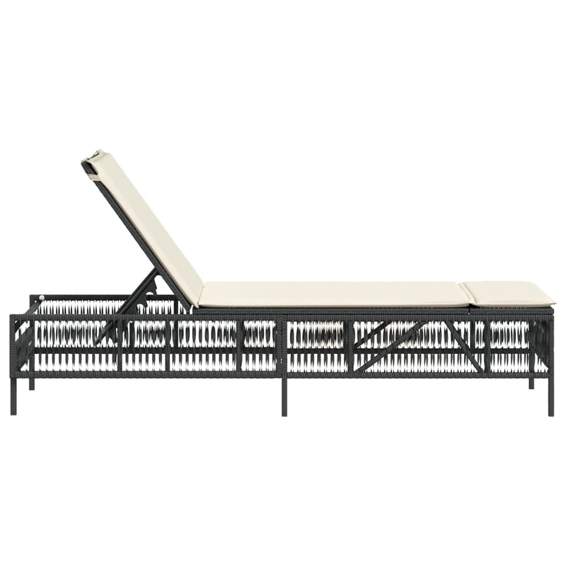 vidaXL Sun Lounger with Cushion Black Poly Rattan