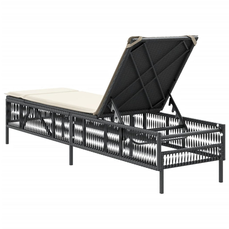 vidaXL Sun Lounger with Cushion Black Poly Rattan