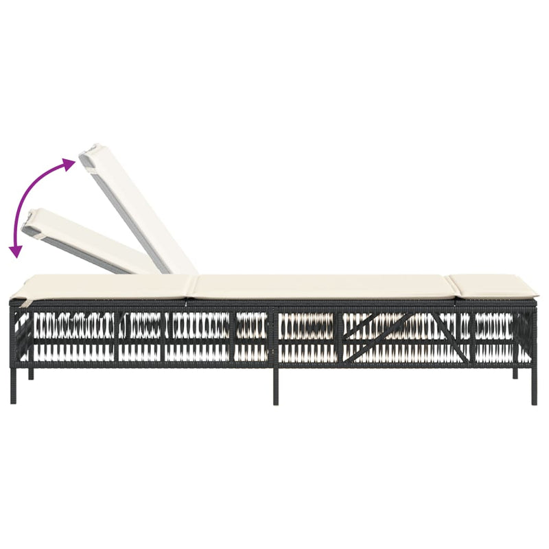 vidaXL Sun Lounger with Cushion Black Poly Rattan