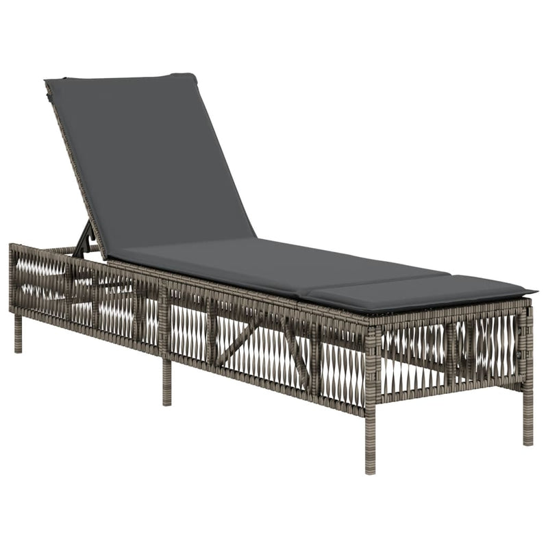 vidaXL Sun Lounger with Cushion Grey Poly Rattan