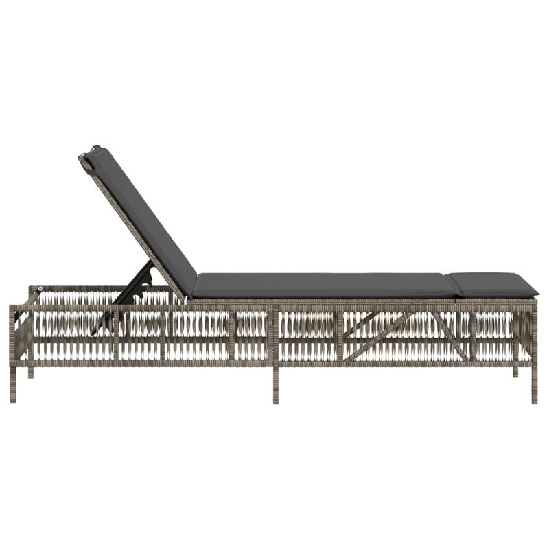 vidaXL Sun Lounger with Cushion Grey Poly Rattan