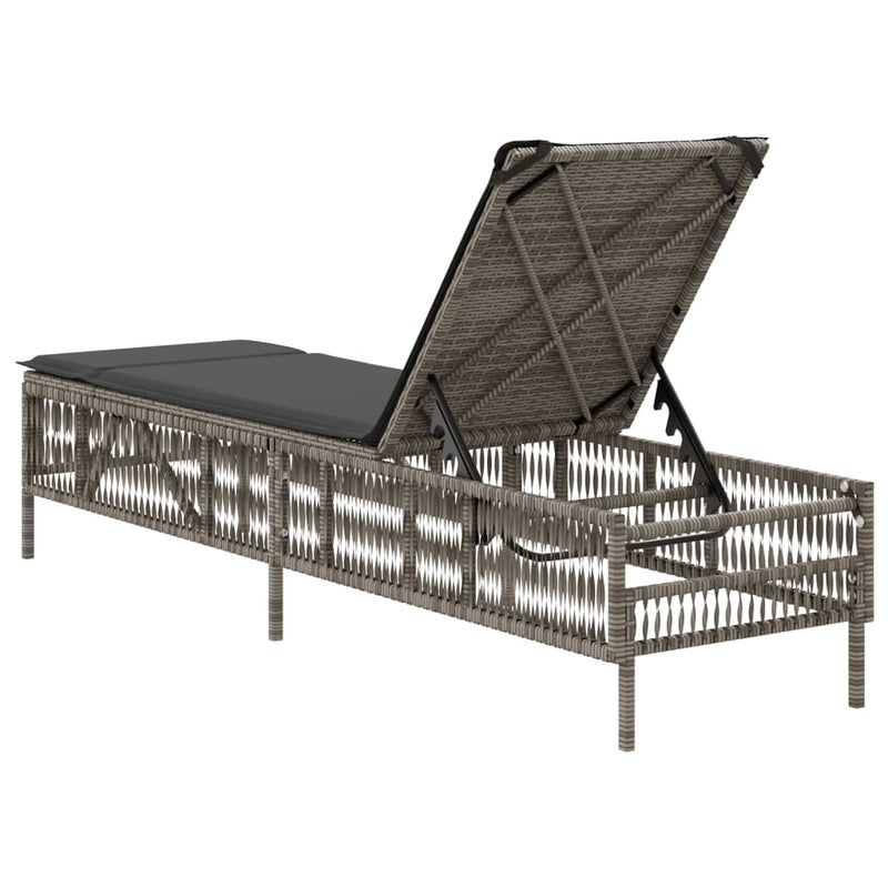 vidaXL Sun Lounger with Cushion Grey Poly Rattan