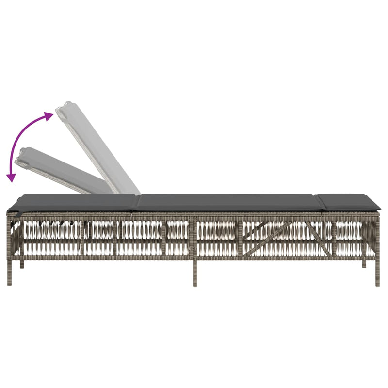 vidaXL Sun Lounger with Cushion Grey Poly Rattan