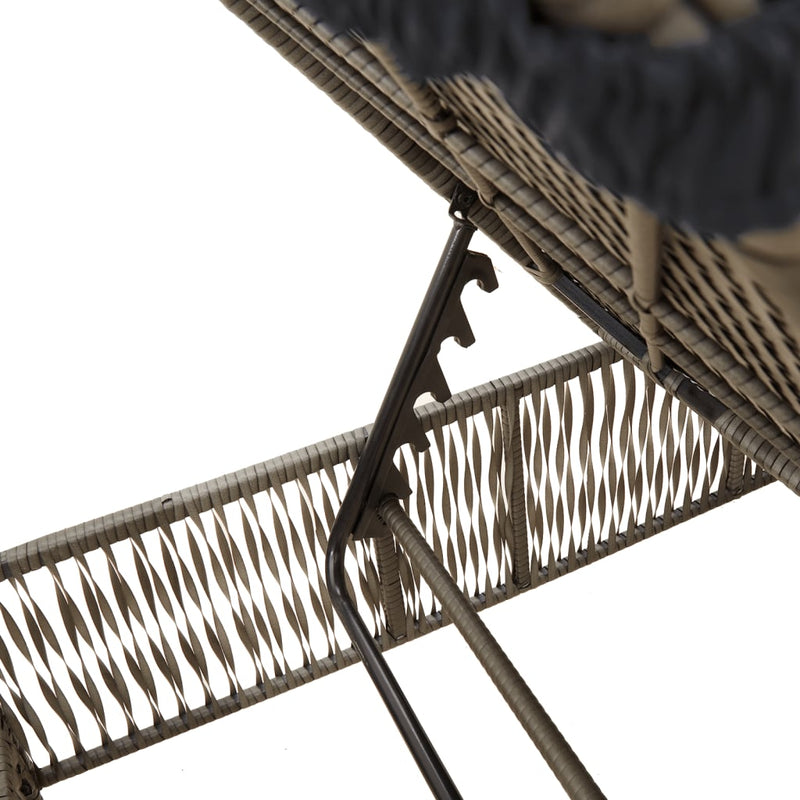 vidaXL Sun Lounger with Cushion Grey Poly Rattan