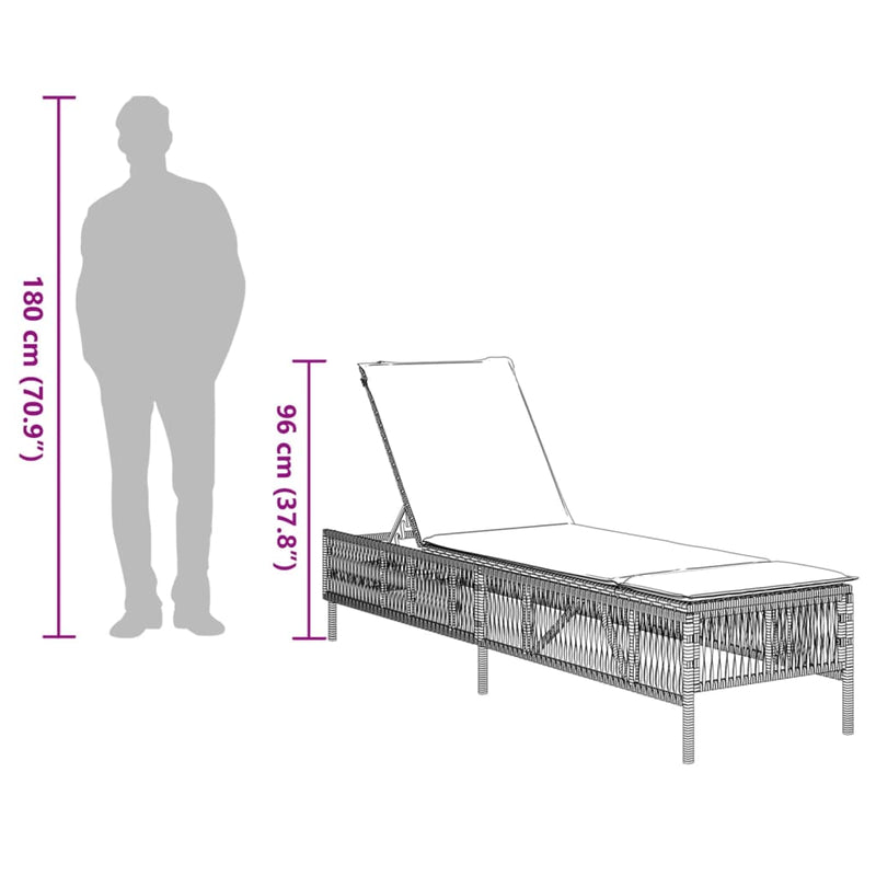 vidaXL Sun Lounger with Cushion Grey Poly Rattan