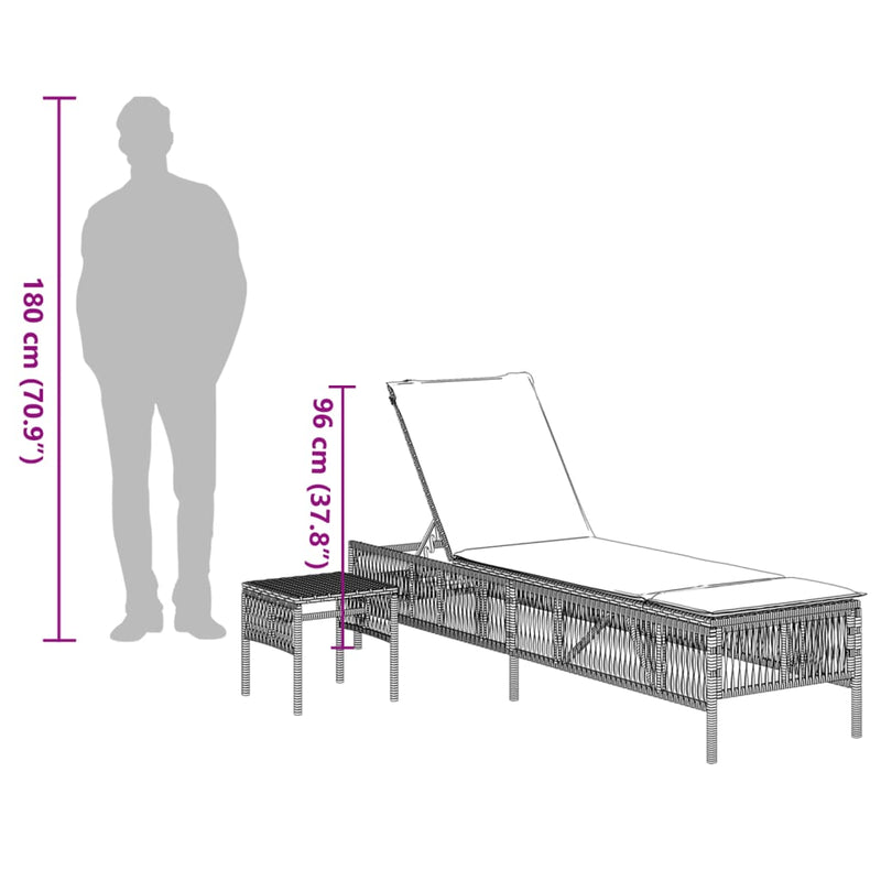 vidaXL Sun Loungers 2 pcs with Table Black Poly Rattan