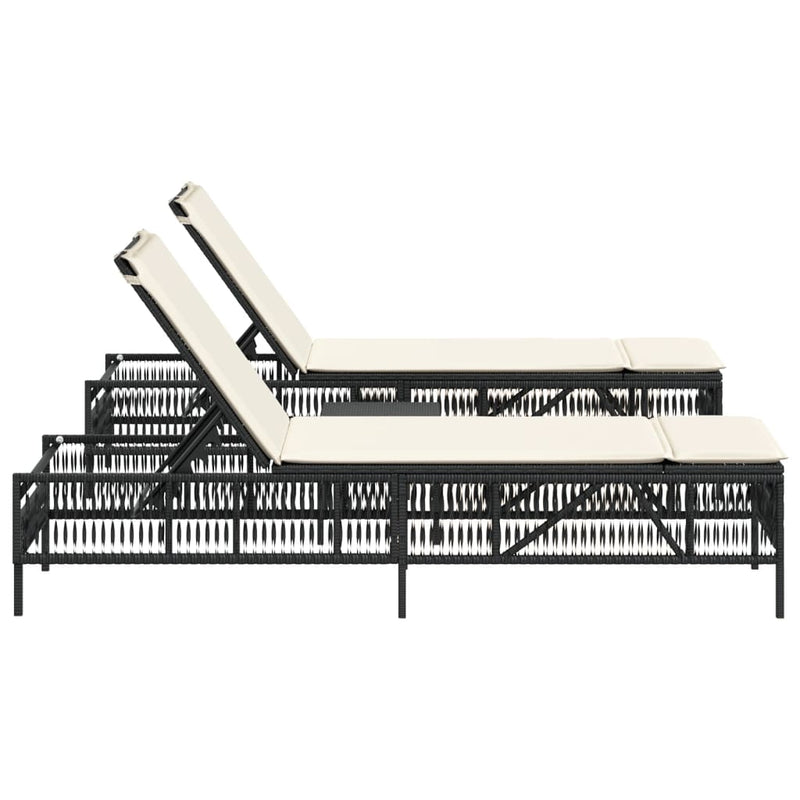 vidaXL Sun Loungers 2 pcs with Table Black Poly Rattan