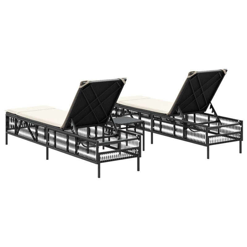 vidaXL Sun Loungers 2 pcs with Table Black Poly Rattan