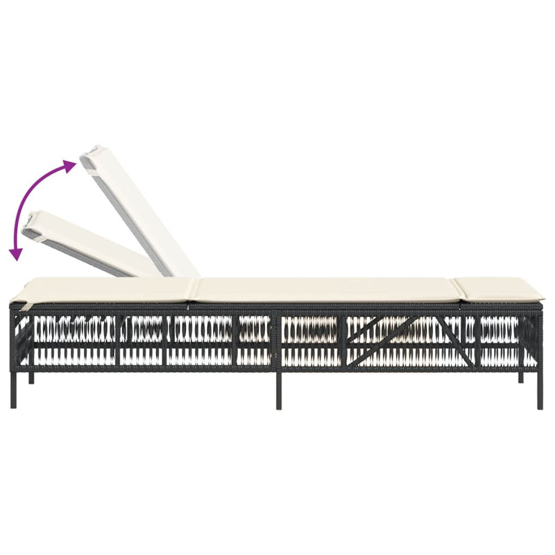 vidaXL Sun Loungers 2 pcs with Table Black Poly Rattan