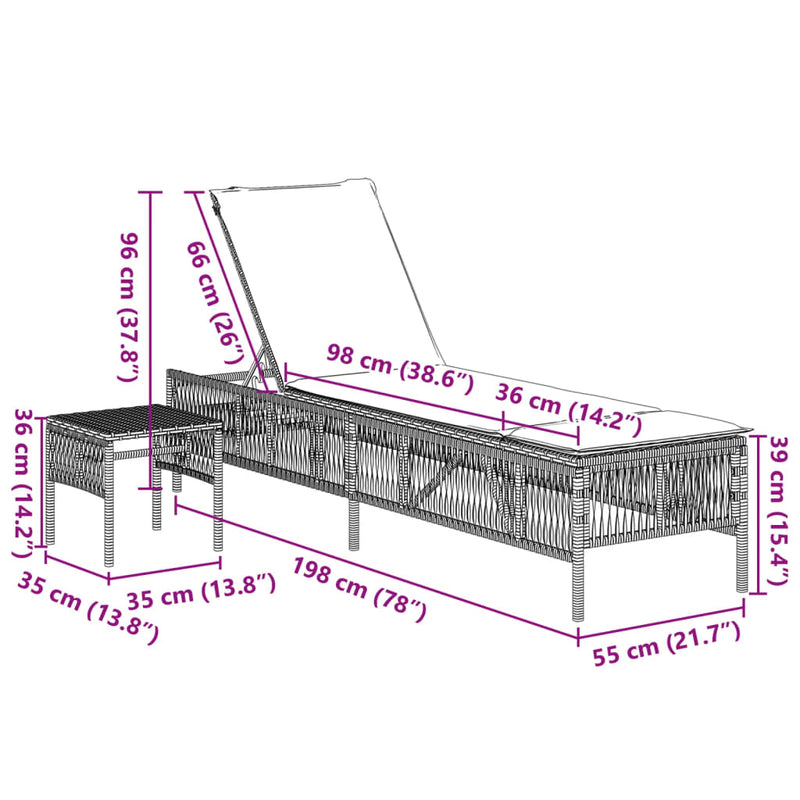 vidaXL Sun Loungers 2 pcs with Table Black Poly Rattan