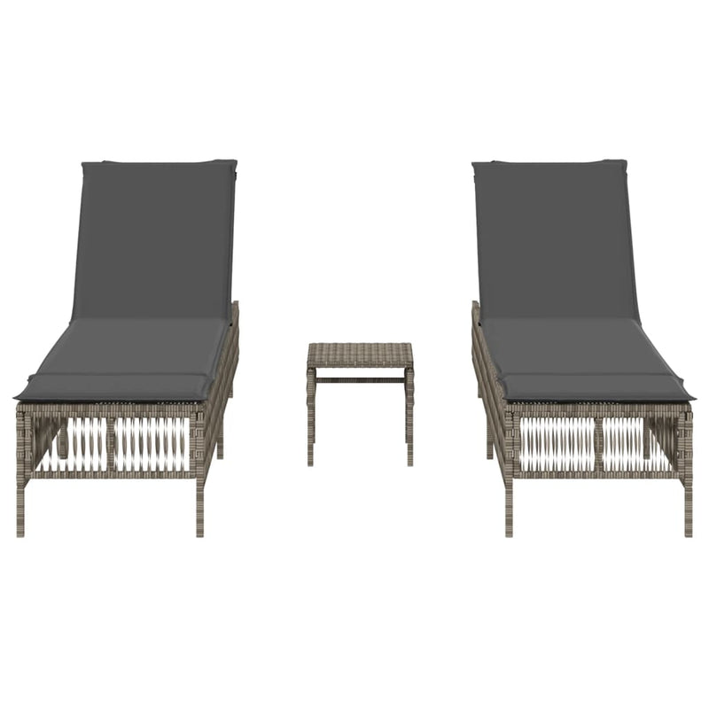 vidaXL Sun Loungers 2 pcs with Table Grey Poly Rattan