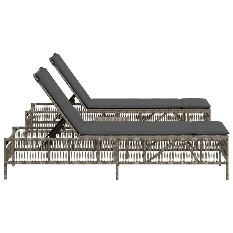 vidaXL Sun Loungers 2 pcs with Table Grey Poly Rattan