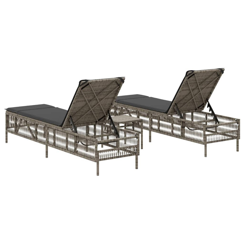 vidaXL Sun Loungers 2 pcs with Table Grey Poly Rattan