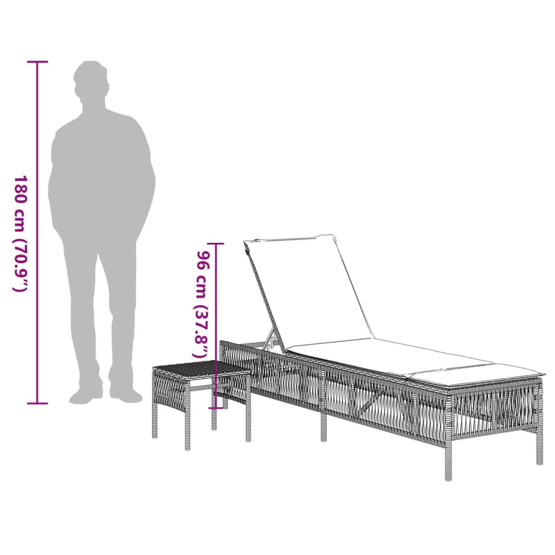 vidaXL Sun Loungers 2 pcs with Table Grey Poly Rattan