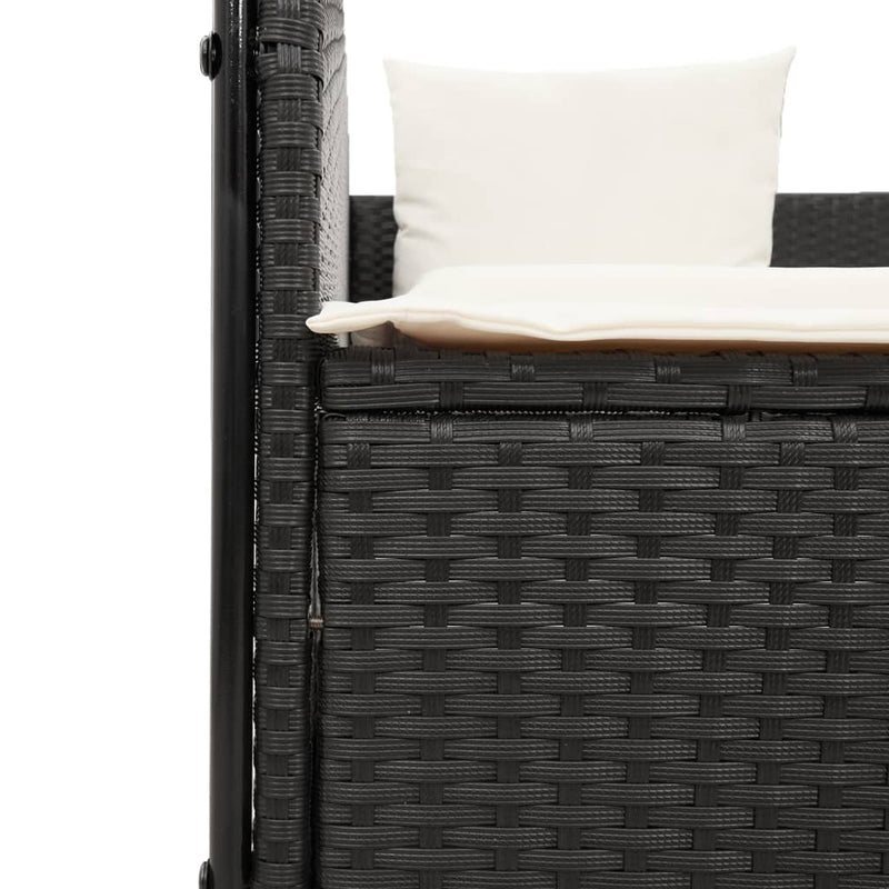 vidaXL Double Sun Lounger with Roof and Curtains Black Poly Rattan