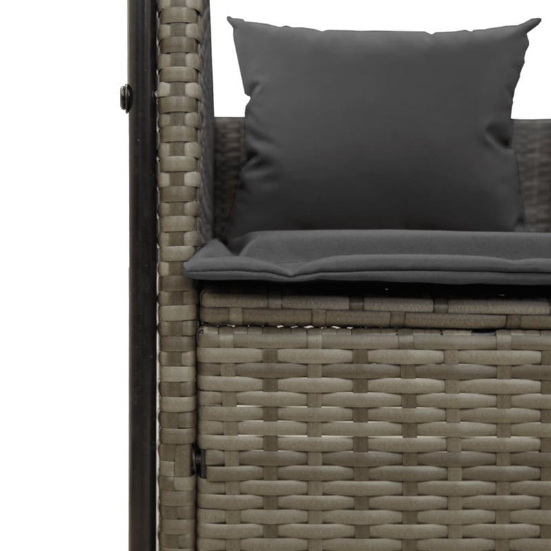 vidaXL Double Sun Lounger with Roof and Curtains Grey Poly Rattan
