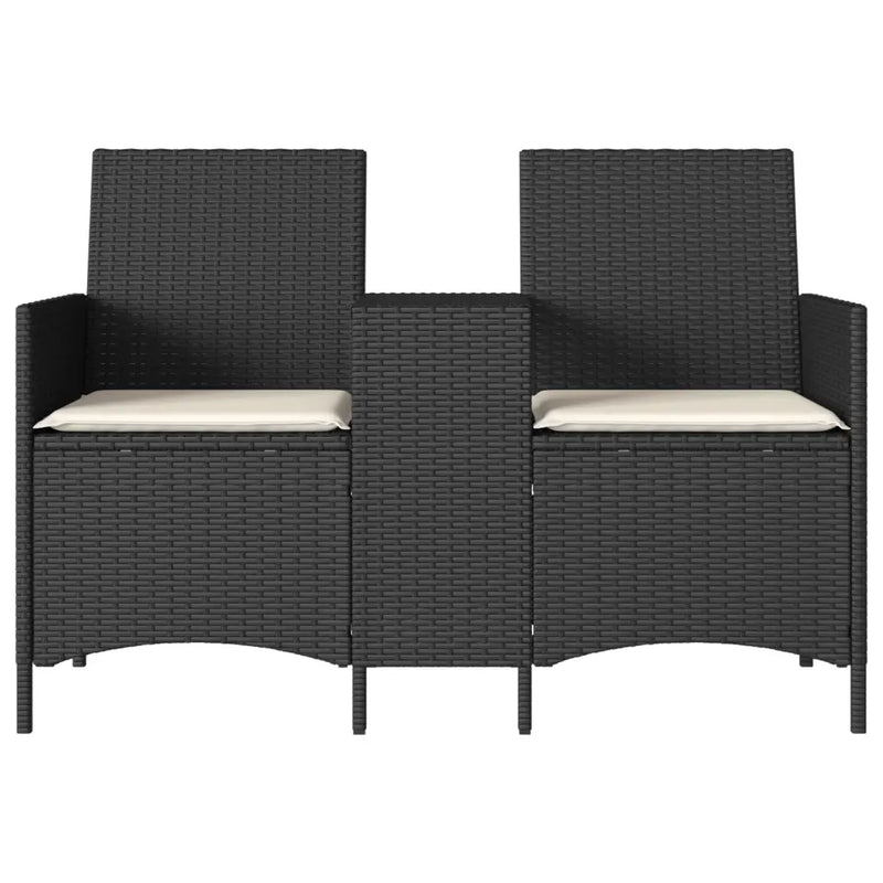 Garden Sofa 2-Seater with Table and Cushions Black Poly Rattan