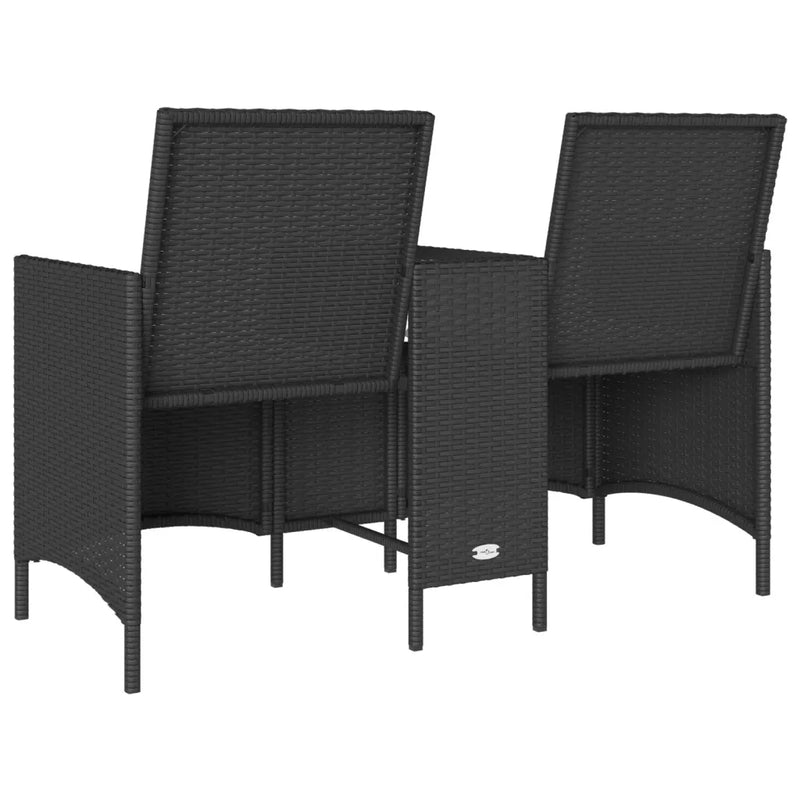 Garden Sofa 2-Seater with Table and Cushions Black Poly Rattan