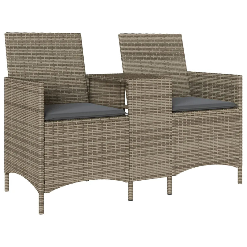 Garden Sofa 2-Seater with Table and Cushions Grey Poly Rattan