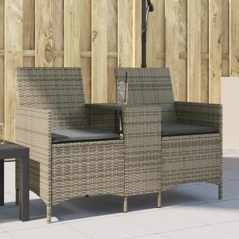 Garden Sofa 2-Seater with Table and Cushions Grey Poly Rattan