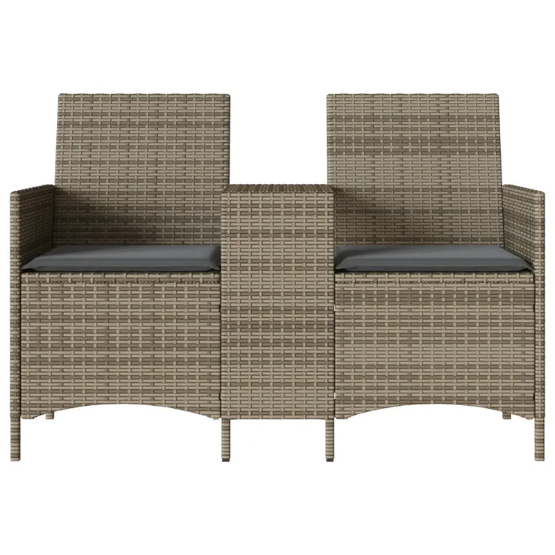 Garden Sofa 2-Seater with Table and Cushions Grey Poly Rattan