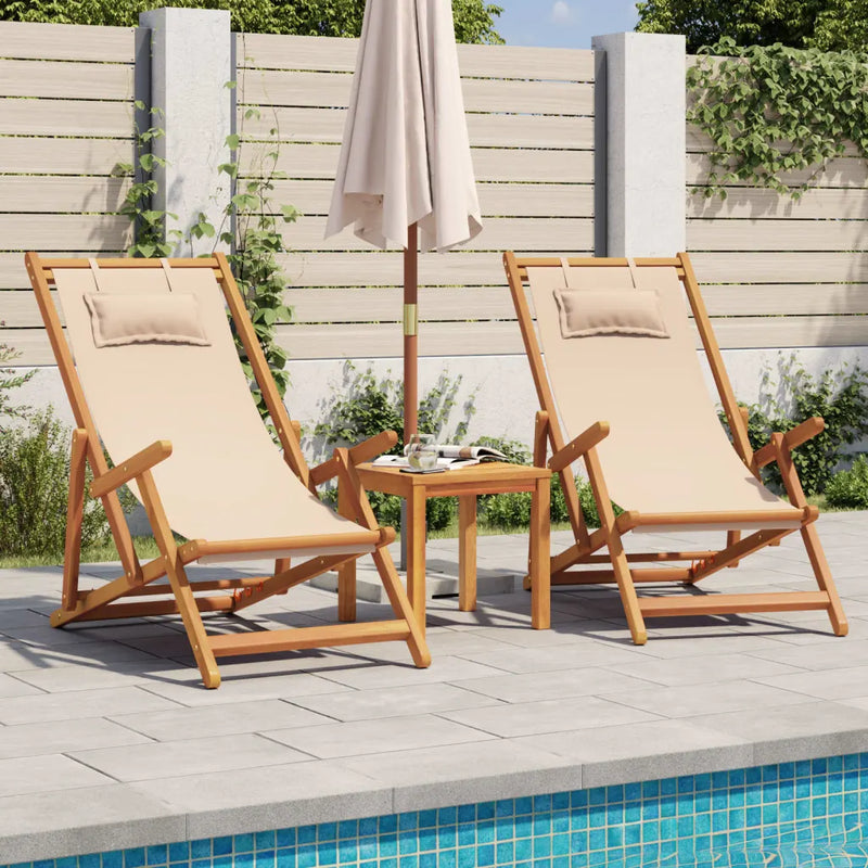 Folding Chair Beige Solid Wood Eucalyptus and Fabric