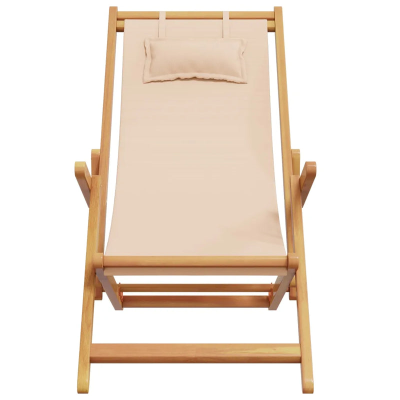 Folding Chair Beige Solid Wood Eucalyptus and Fabric