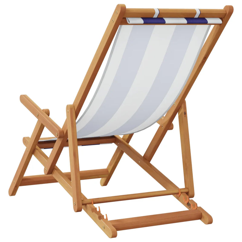 Folding Chair Blue and White Solid Wood Eucalyptus and Fabric