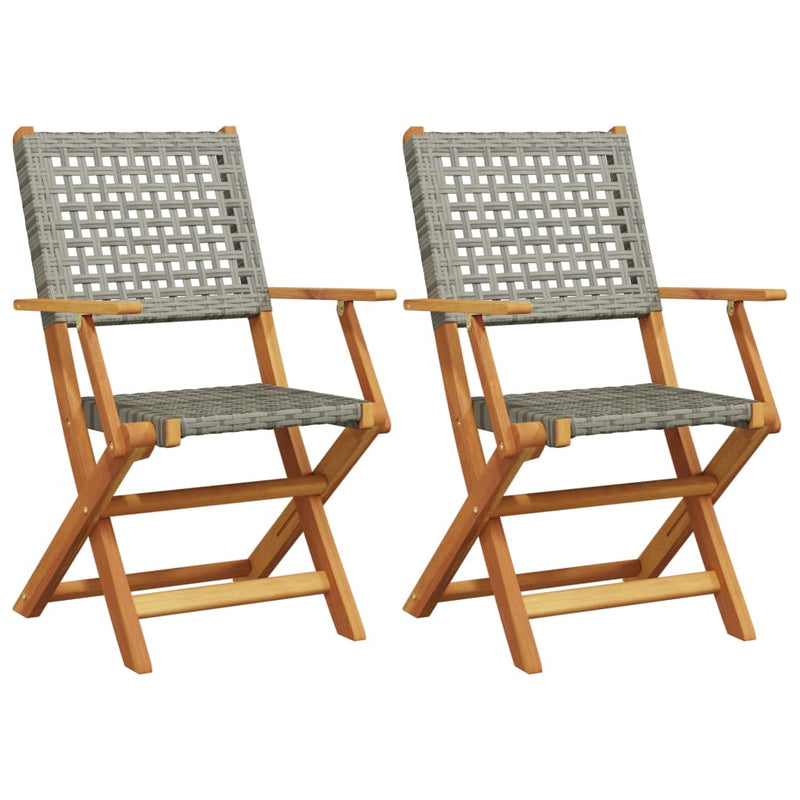 Garden Chairs 2 pcs Grey Solid Wood Acacia and Poly Rattan