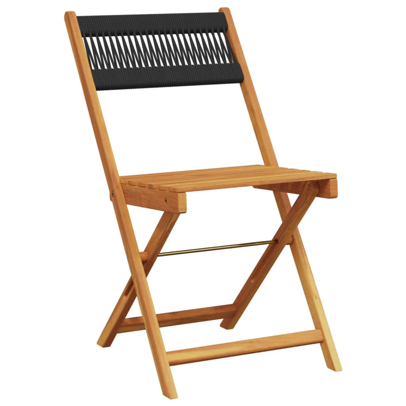 vidaXL Bistro Chairs 2 pcs Black Solid Wood Acacia and Rope