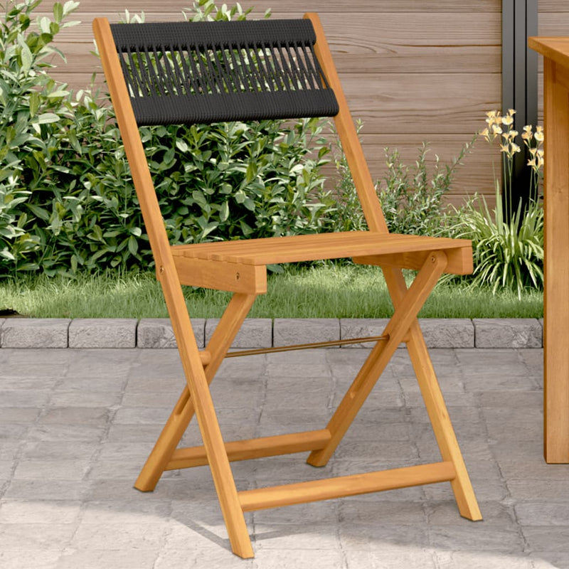 vidaXL Bistro Chairs 2 pcs Black Solid Wood Acacia and Rope