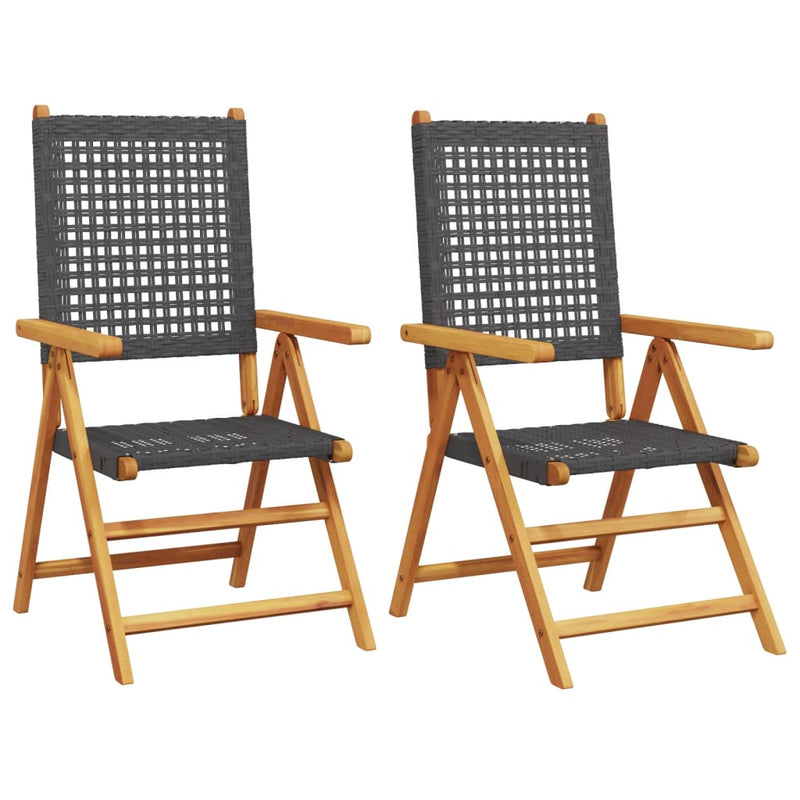 Garden Chairs 2 pcs Black Solid Wood Acacia and Poly Rattan